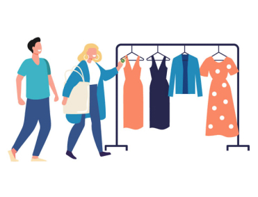 rysunek przedstawiający ludzi robiących zakupy