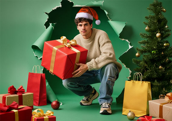 chłopak z prezentami